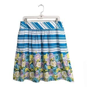 Talbots Cotton Striped Floral Print Skirt Size 10P A-Line Pockets Spring Easter